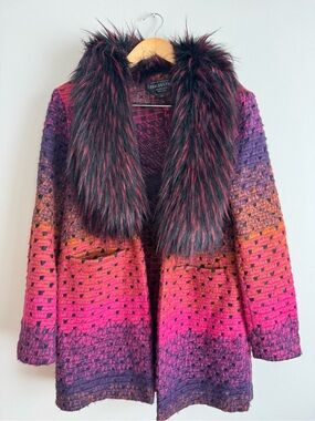 Donna Salyers Fabulous Furs Ombre Knit Faux Fur Collar Jacket XS